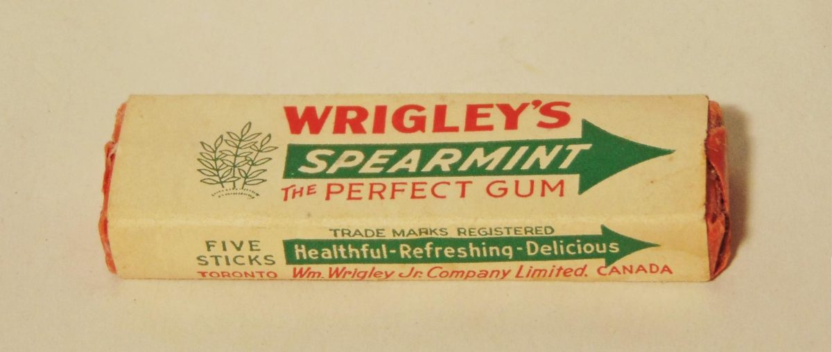 A vintage pack of Wrigleys gum from the 1940's photographed by KingaNBM exhibits the use of gum throughout history. The image is licensed under the Creative Commons Attribution-Share Alike 4.0 International license.  https://commons.wikimedia.org/wiki/File:A_pack_of_chewing_gum,_Wrigley%27s,_1940s.JPG#filelinks